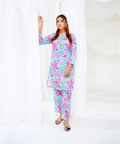 Aqua Bloom - Printed Lawn (PRET) - Stitched 2 Piece