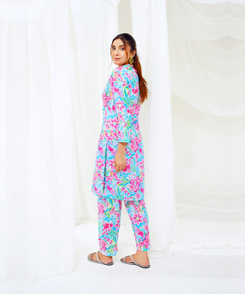Aqua Bloom - Printed Lawn (PRET) - Stitched 2 Piece