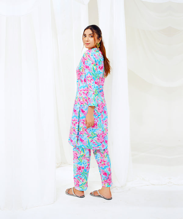 Aqua Bloom - Printed Lawn (PRET) - Stitched 2 Piece
