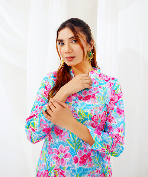 Aqua Bloom - Printed Lawn (PRET) - Stitched 2 Piece