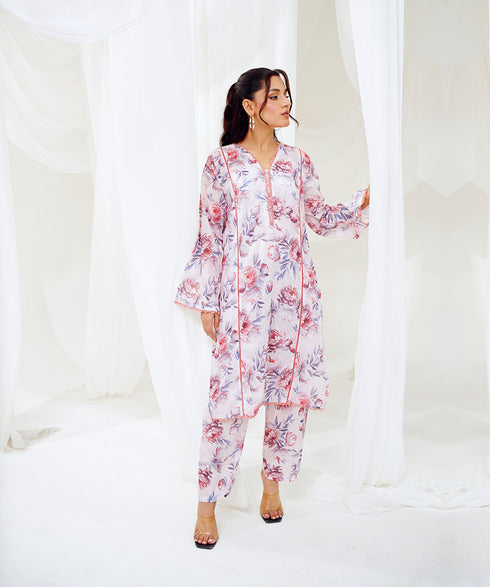 Blush Petals - Printed Lawn (PRET) - Stitched 2 Piece