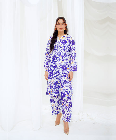 Blue Lavender Dream - Printed Lawn (PRET) - Stitched 2 Piece
